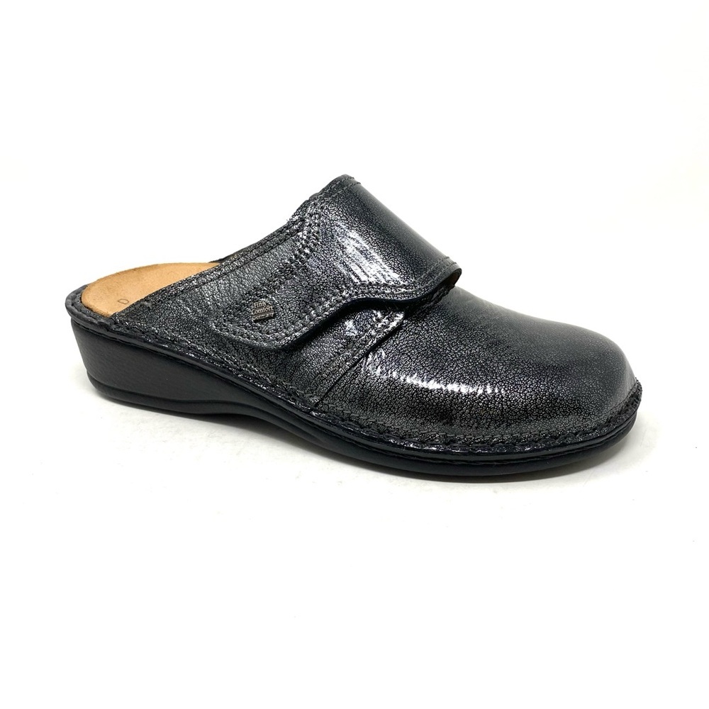 Finn Comfort Aussie 2526 Spatolack Argento Leather Mule Clog Comfort Shoe
